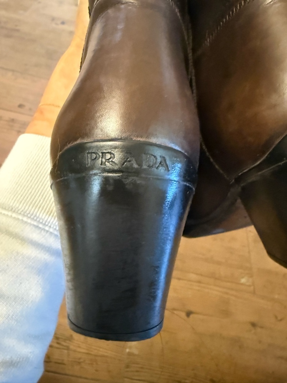 AUTHENTIC Prada Dark Brown Leather Mid-Calf Heel Boots with Box & COA Size 38 - Picture 6 of 10
